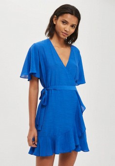 Платье, Topshop, цвет: синий. Артикул: TO029EWUQS96. Женская одежда / Платья и сарафаны / Повседневные платья / Платья с запахом
